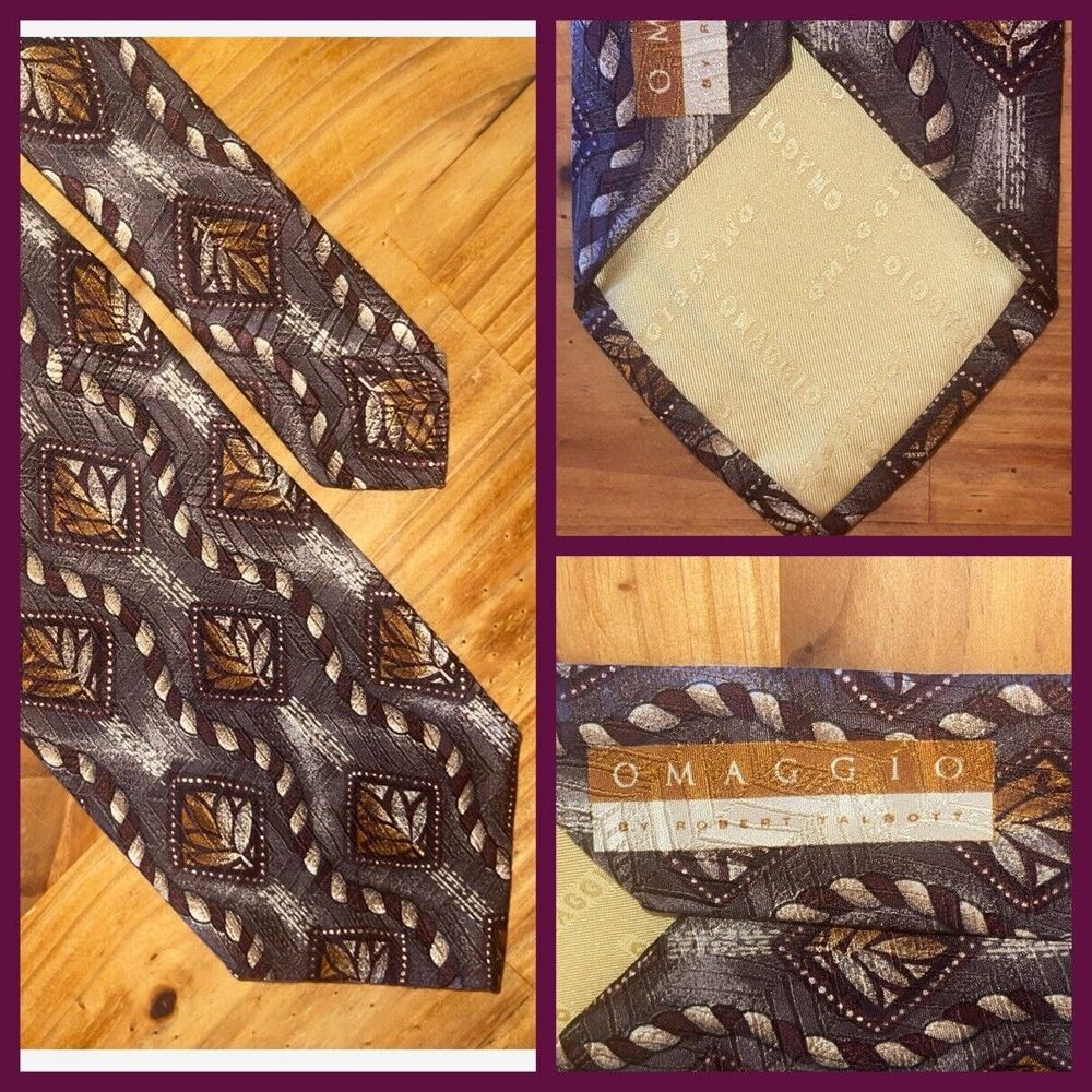 Robert Talbott Neck Tie Brown & Wine Colored Omaggio Silk Plants & Ropes